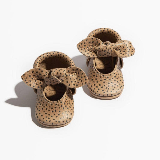 Freshly Picked Almond Speckles Knotted Bow Baby Shoe