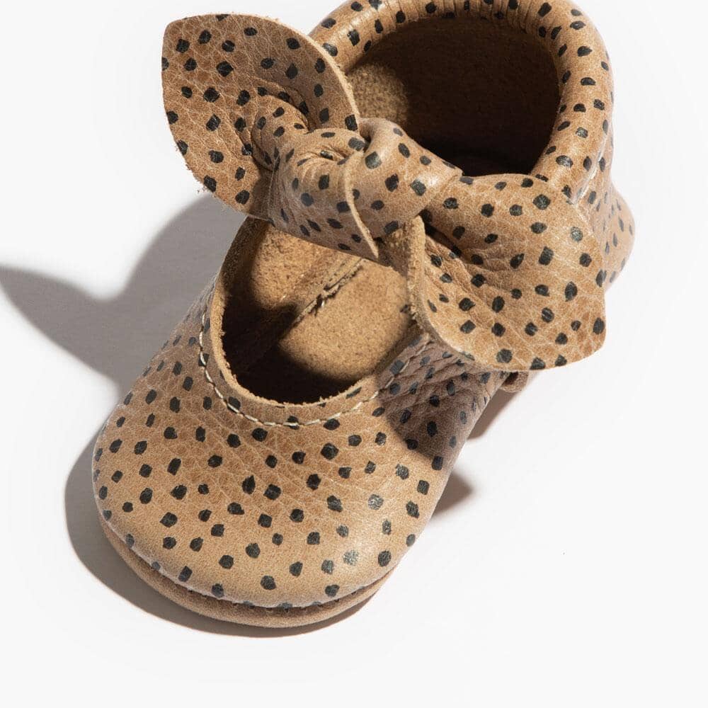 Freshly Picked Almond Speckles Knotted Bow Baby Shoe