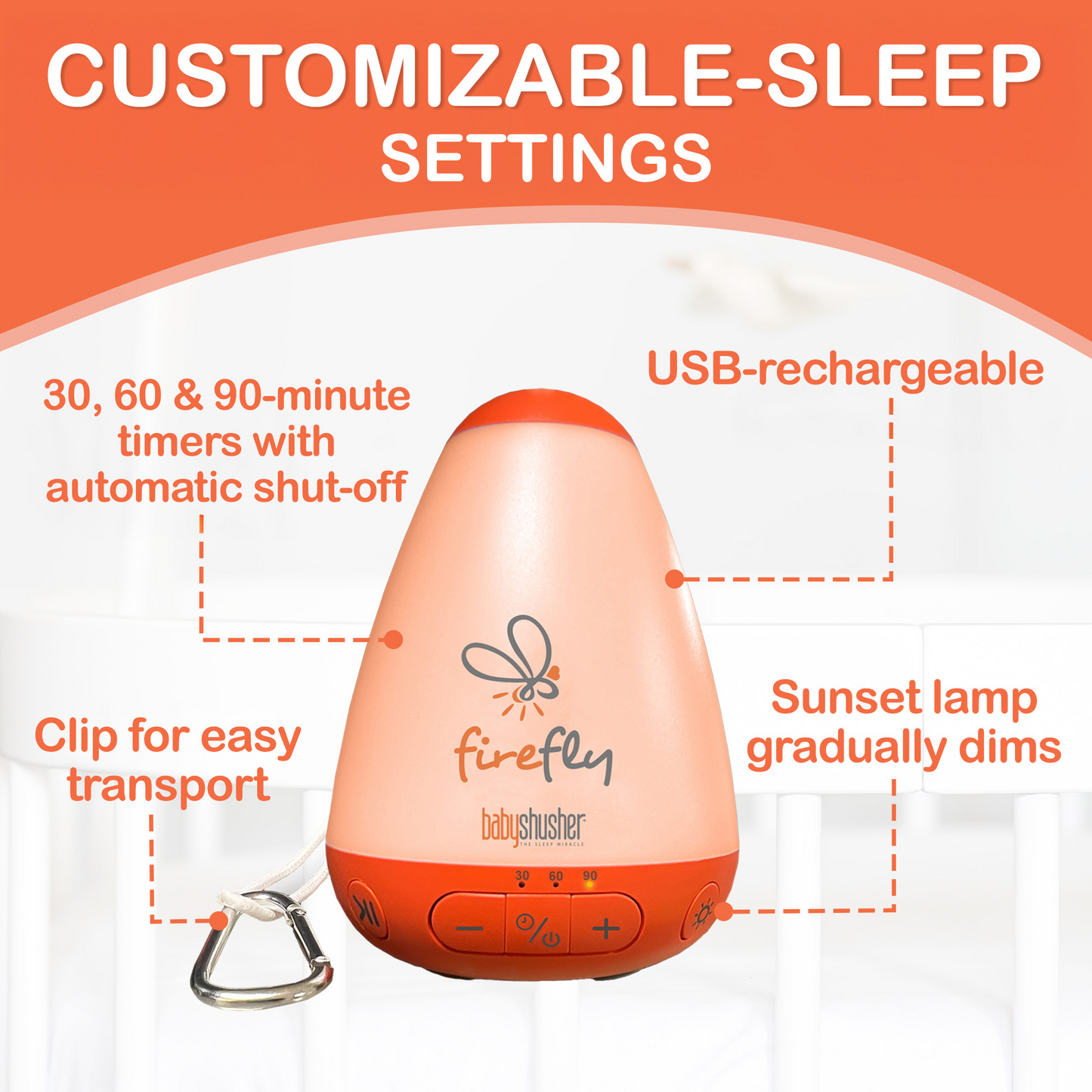 Baby Shusher Firefly – Portable Sound Machine & Night Light