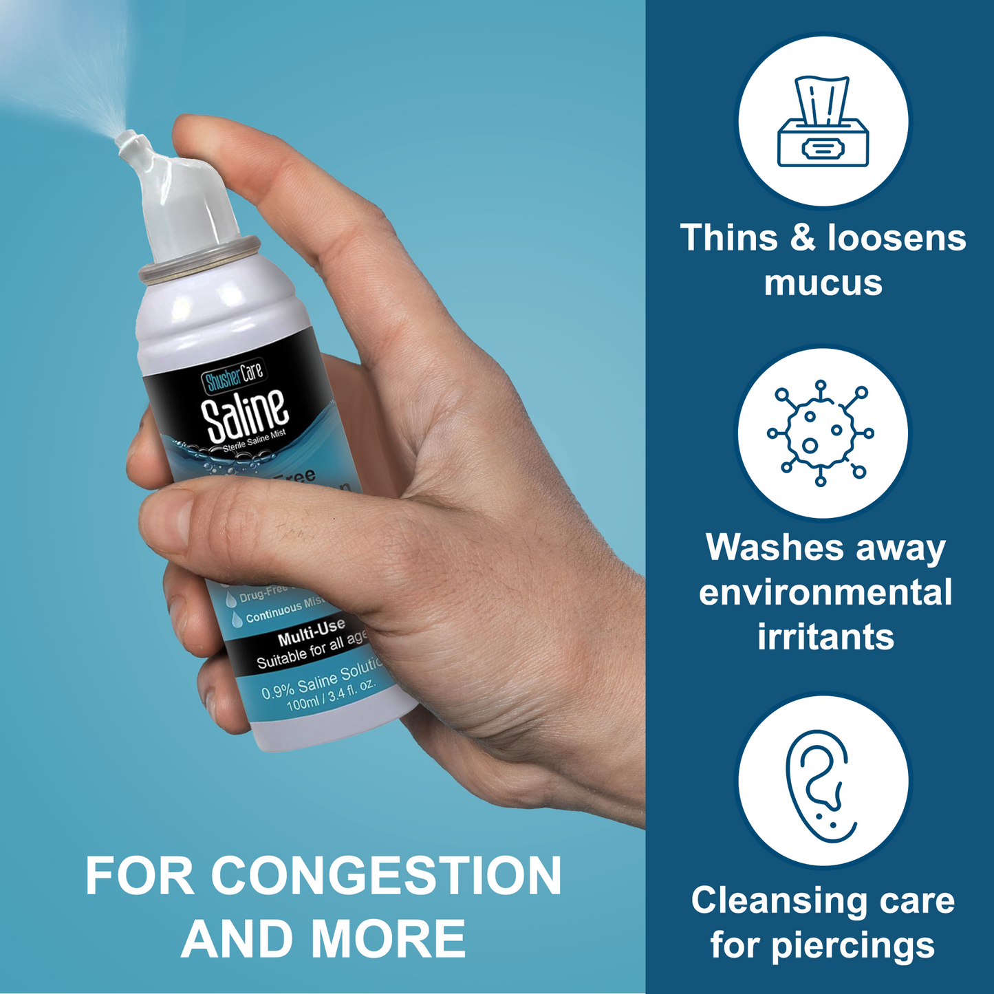 Shusher Care Saline Mist Spray – Multi-Use Sterile Saline