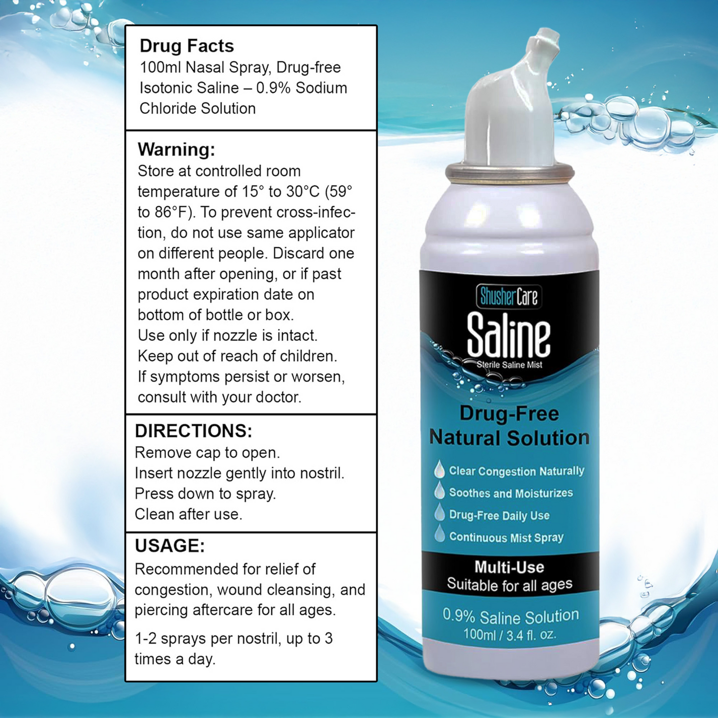 Shusher Care Saline Mist Spray – Multi-Use Sterile Saline