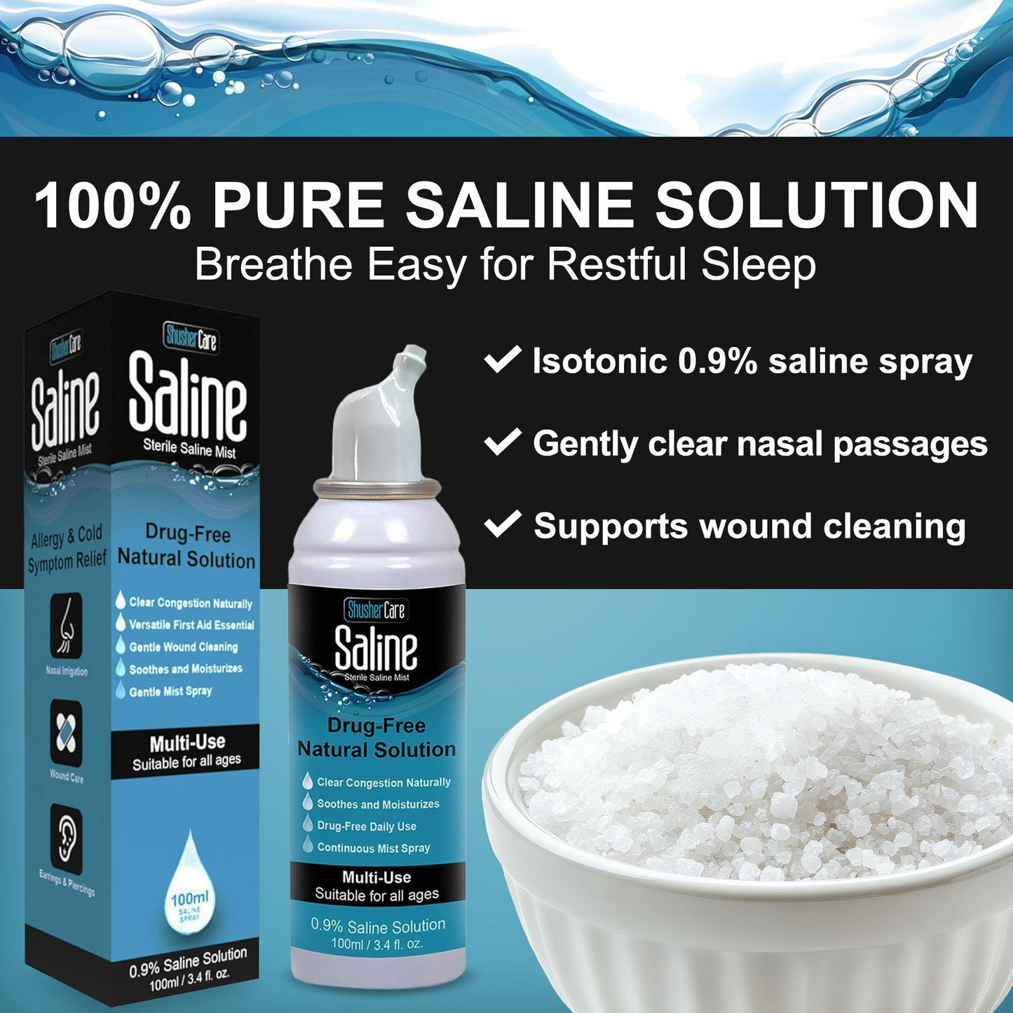 Shusher Care Saline Mist Spray – Multi-Use Sterile Saline