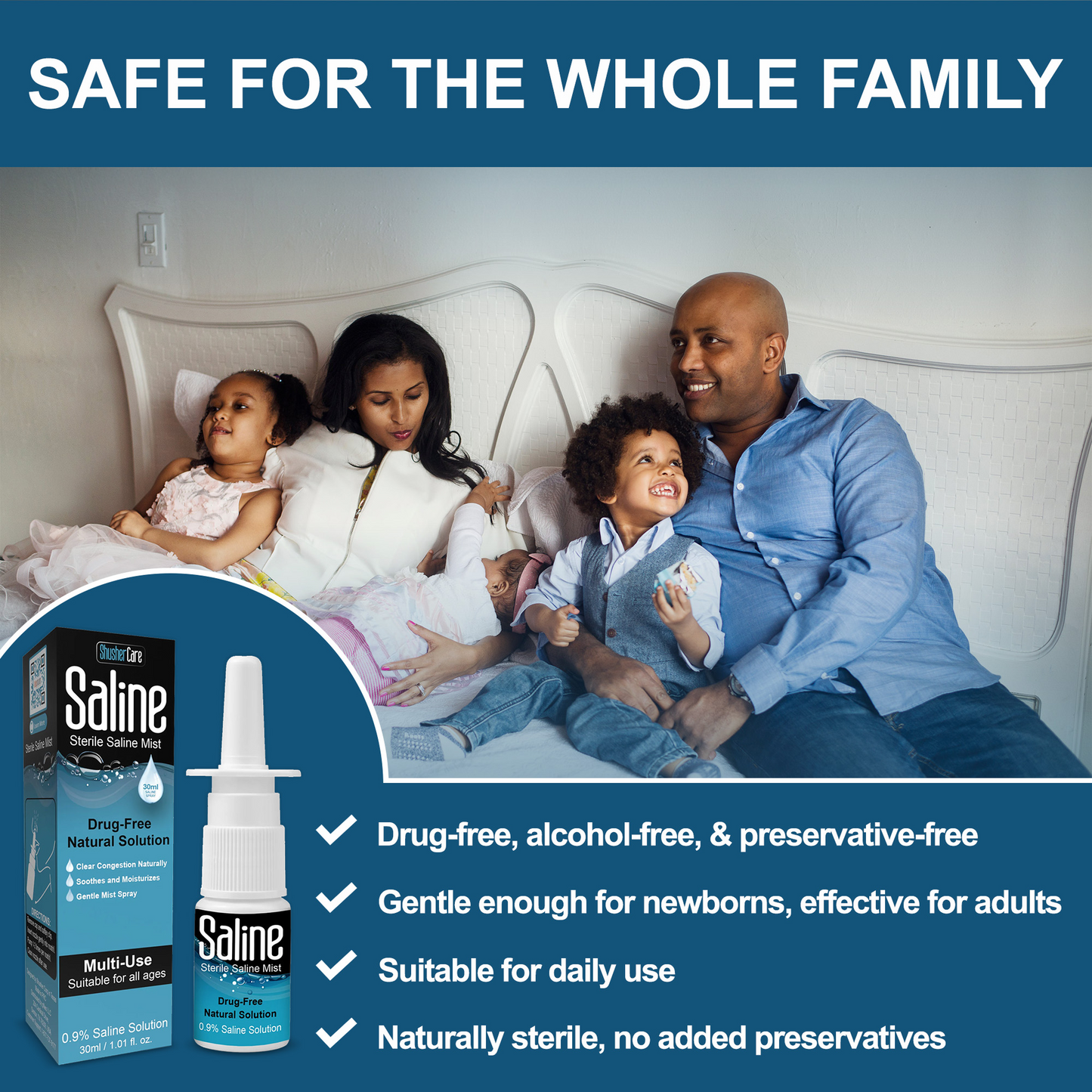Shusher Care Saline Nasal Spray – Drug-Free Congestion Relief