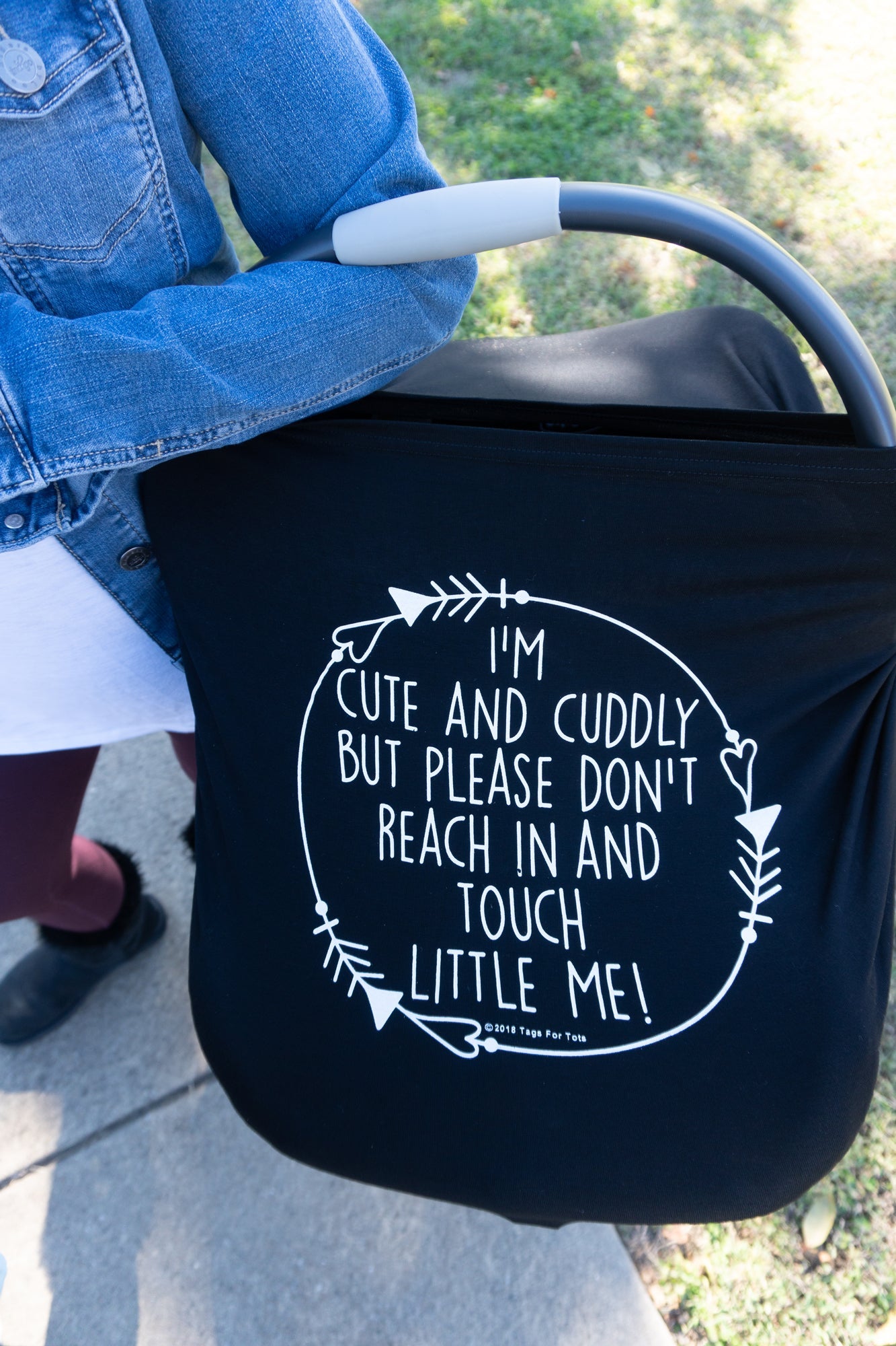 Three Little Tots Black Car Seat 5 in 1 Cover – I'm Cute & Cuddly But Please Don't Touch Little Me