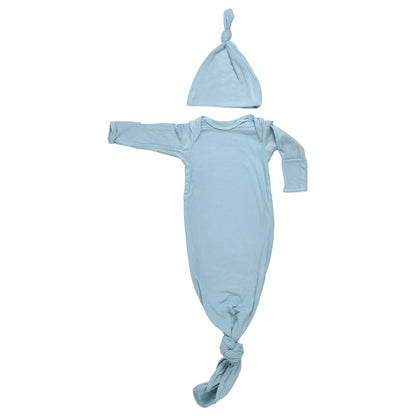 Three Little Tots Blue Bird Ribbed Knotted Newborn Baby Gown