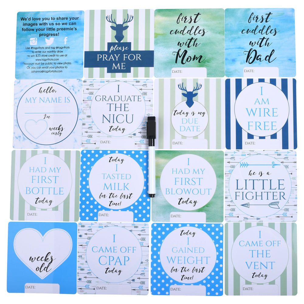 Three Little Tots Boy Preemie NICU Milestone Cards in Plastic