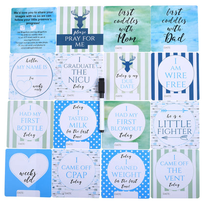 Three Little Tots Boy Preemie NICU Milestone Cards in Plastic