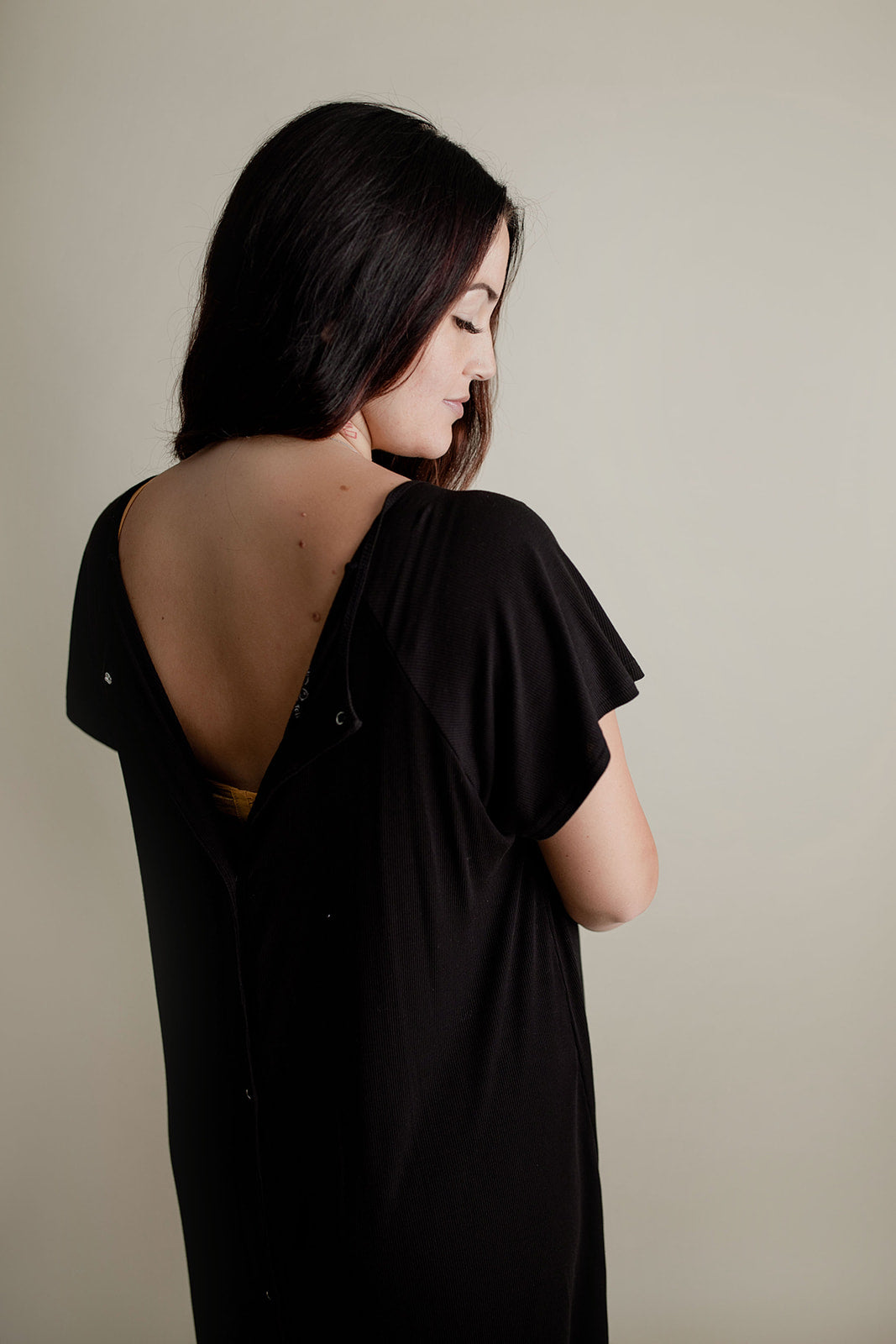 Three Little Tots Ribbed Black Labor and Delivery Nursing Hospital Gown