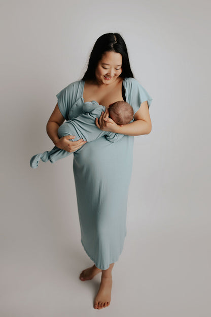 Three Little Tots Ribbed Blue Bird Labor and Delivery Nursing Hospital Gown