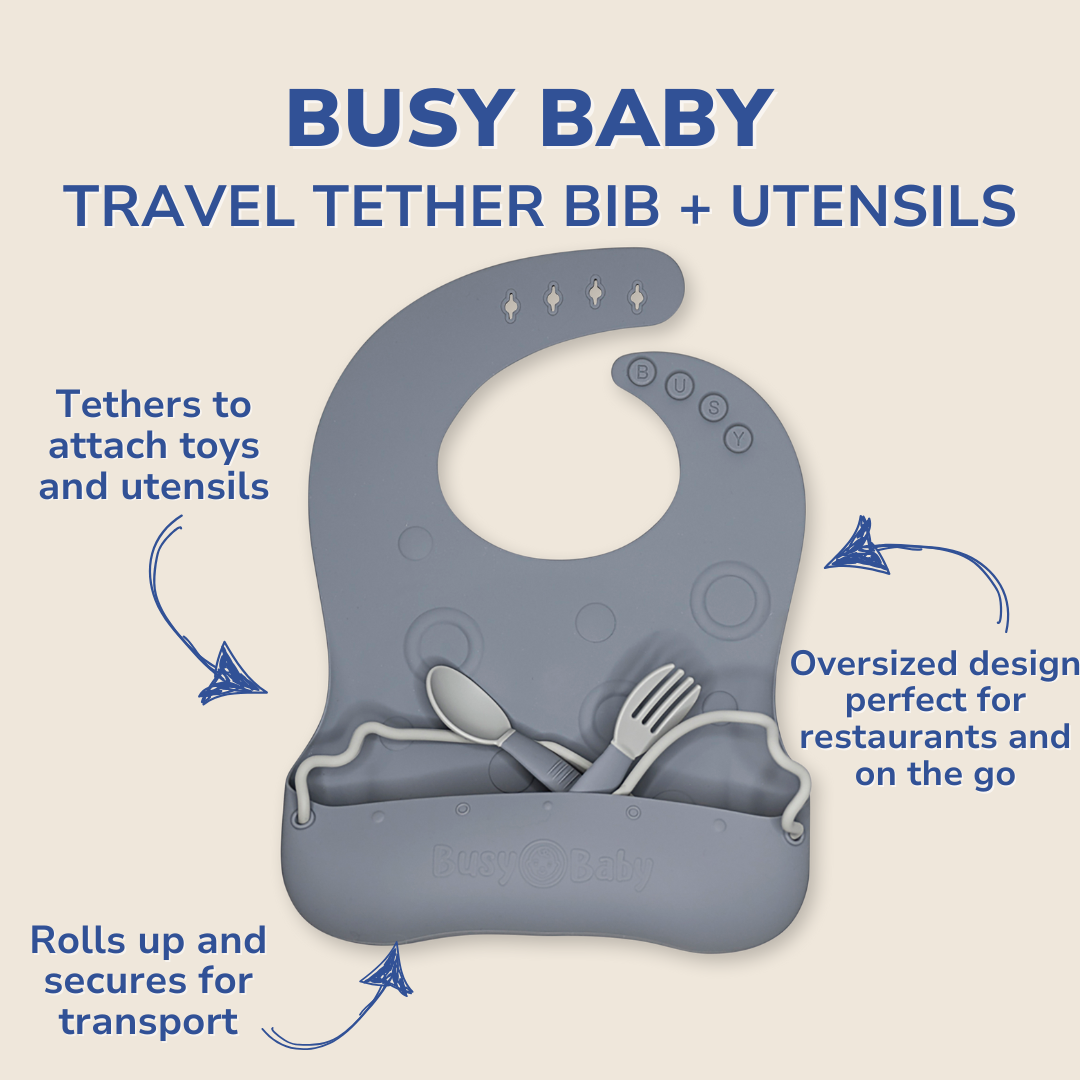 Busy Baby Travel Tether Bib + Utensils