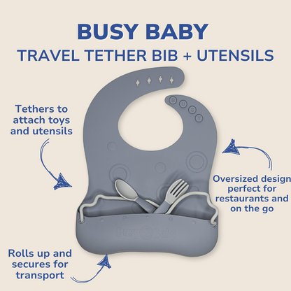 Busy Baby Travel Tether Bib + Utensils