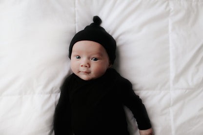 Three Little Tots Black Ribbed Knotted Baby Gown