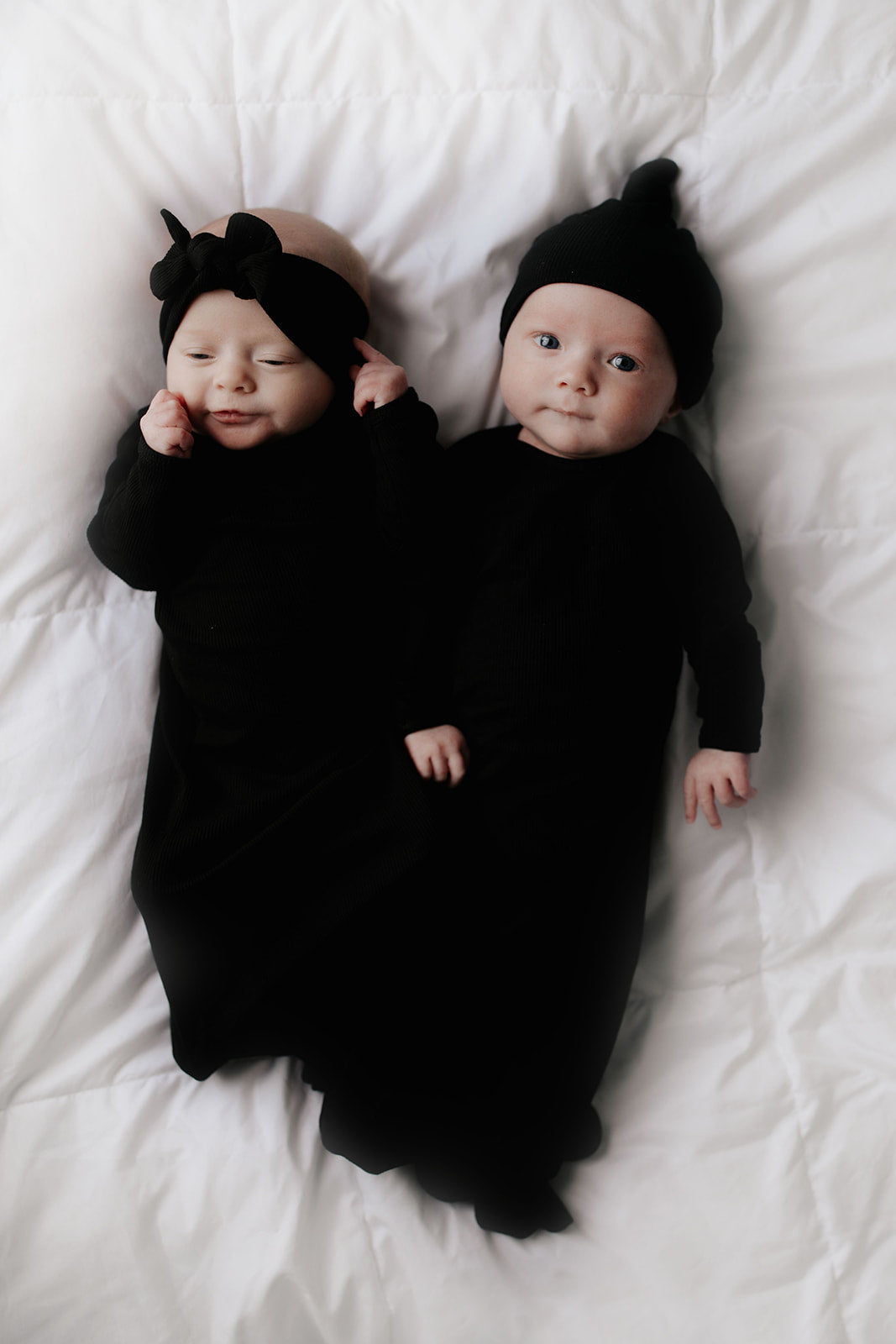 Three Little Tots Black Ribbed Knotted Baby Gown