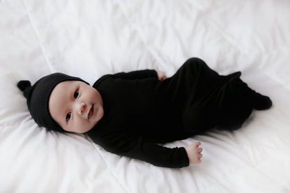 Three Little Tots Black Ribbed Knotted Baby Gown