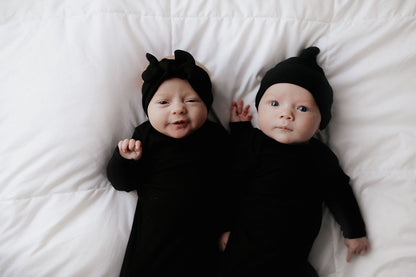 Three Little Tots Black Ribbed Knotted Baby Gown