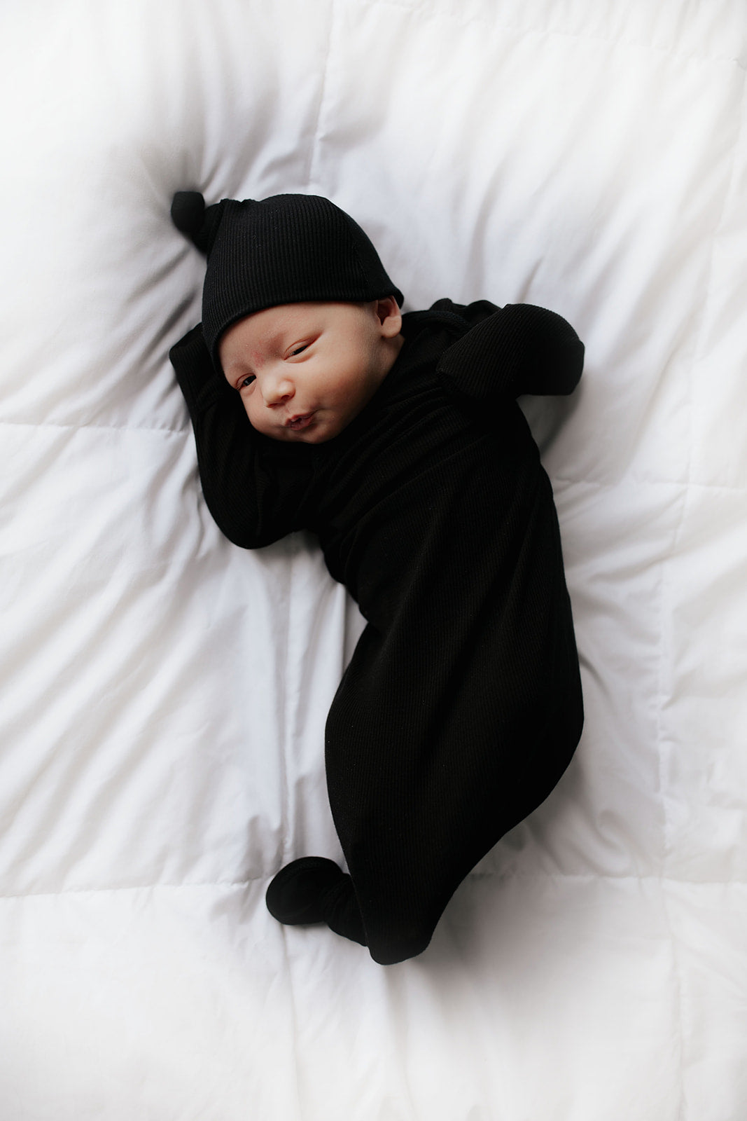 Three Little Tots Black Ribbed Knotted Baby Gown