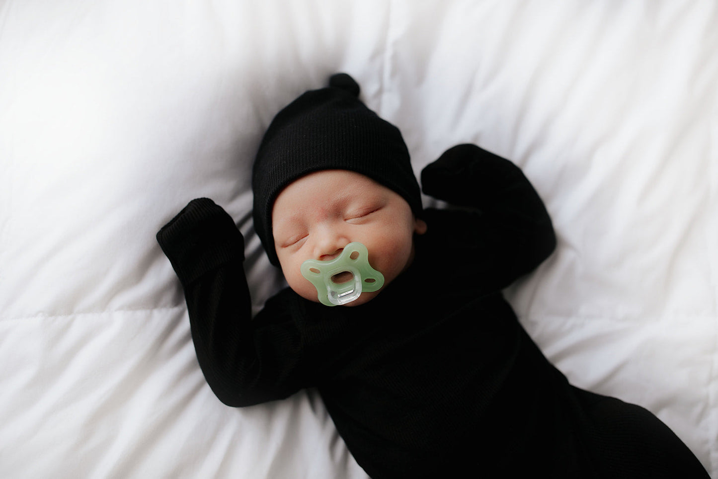 Three Little Tots Black Ribbed Knotted Baby Gown
