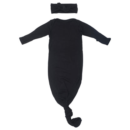 Three Little Tots Black Ribbed Knotted Baby Gown