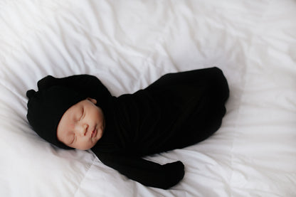 Three Little Tots Black Ribbed Knotted Baby Gown