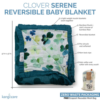 Kanga Care Bamboo Muslin Blanket - Baby: Clover (Reversible)