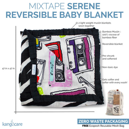 Kanga Care Bamboo Muslin Blanket - Baby: Mixtape (Reversible)