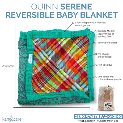 Kanga Care Bamboo Muslin Blanket - Baby: Quinn (Reversible)