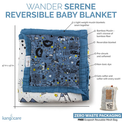Kanga Care Bamboo Muslin Blanket - Baby: Wander (Reversible)
