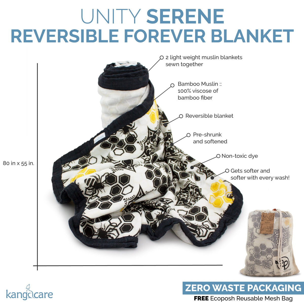 Kanga Care Bamboo Muslin Blanket - Forever: Unity (Reversible)