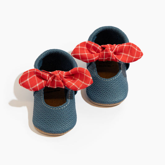 Freshly Picked Blue Jean Knotted Bow Baby Shoe