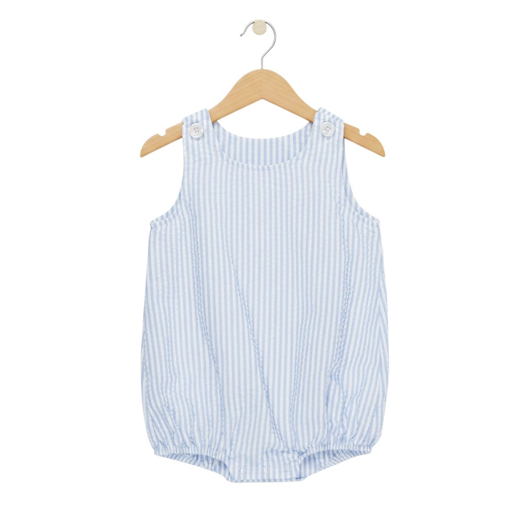 The Little Lemons Company Blue Seersucker Bubble Romper