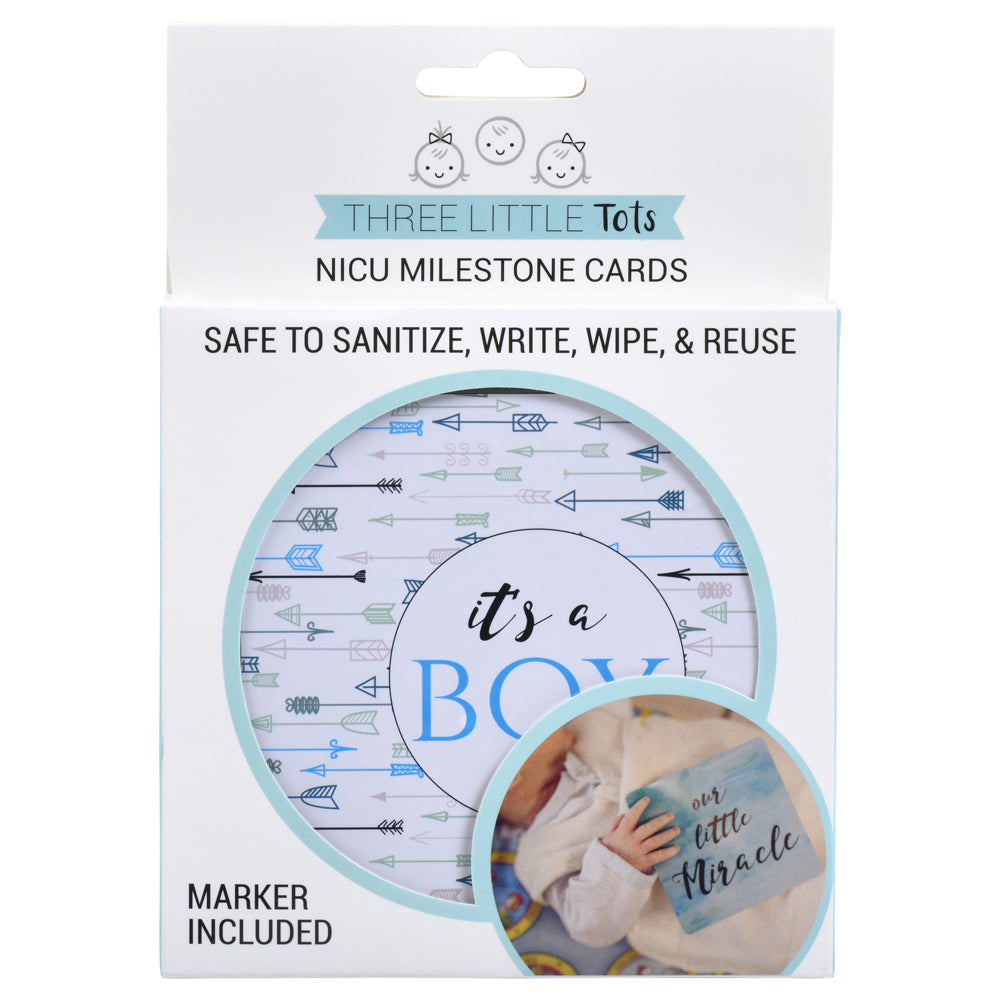 Three Little Tots Boy Preemie NICU Milestone Cards in Plastic