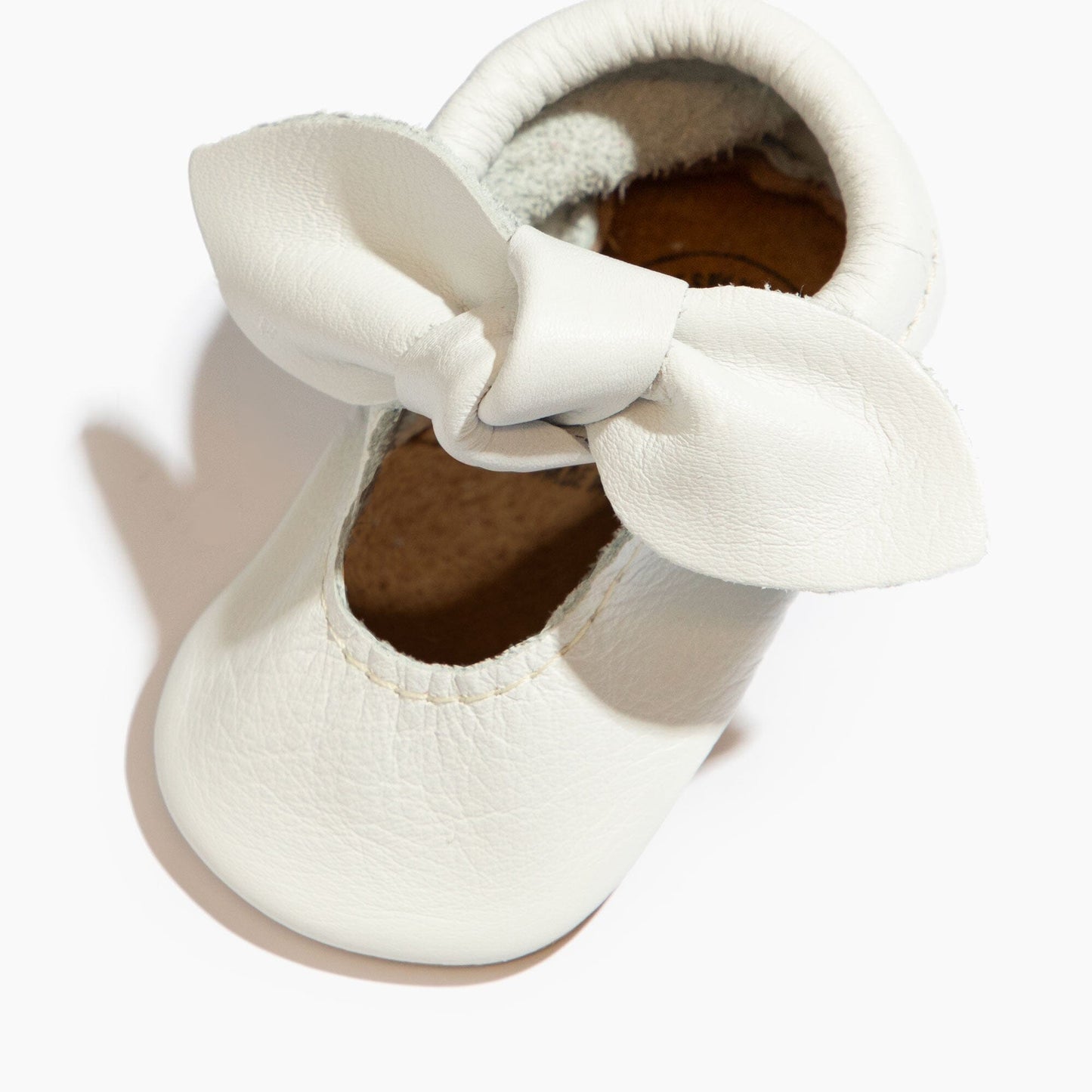 Freshly Picked Toasted Bright White Knotted Bow Baby Shoe