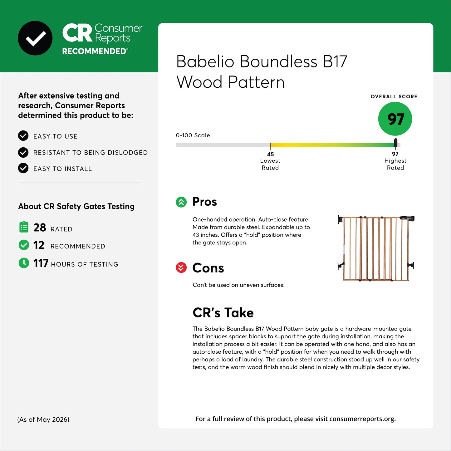 Babelio Boundless B17 Wood Pattern | Safety Baby Gate for Stairs