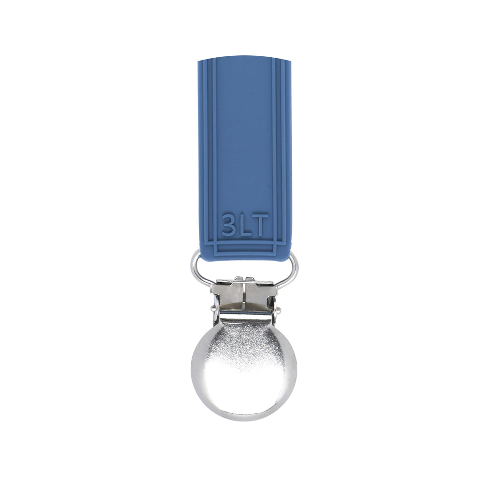 Three Little Tots Classic Blue All Silicone One Piece Pacifier Clip