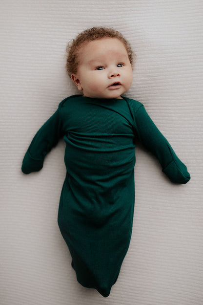Three Little Tots Forest Green Knotted Newborn Baby Gown
