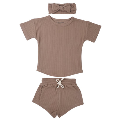 Three Little Tots Cocoa Sands Brown Waffle Two Piece Set