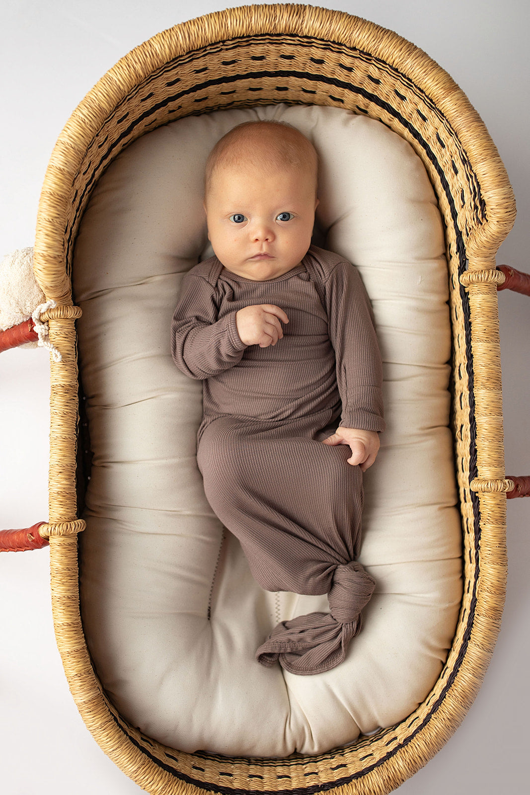 Three Little Tots Cocoa Brown Ribbed Knotted Newborn Baby Gown