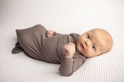 Three Little Tots Cocoa Brown Ribbed Knotted Newborn Baby Gown