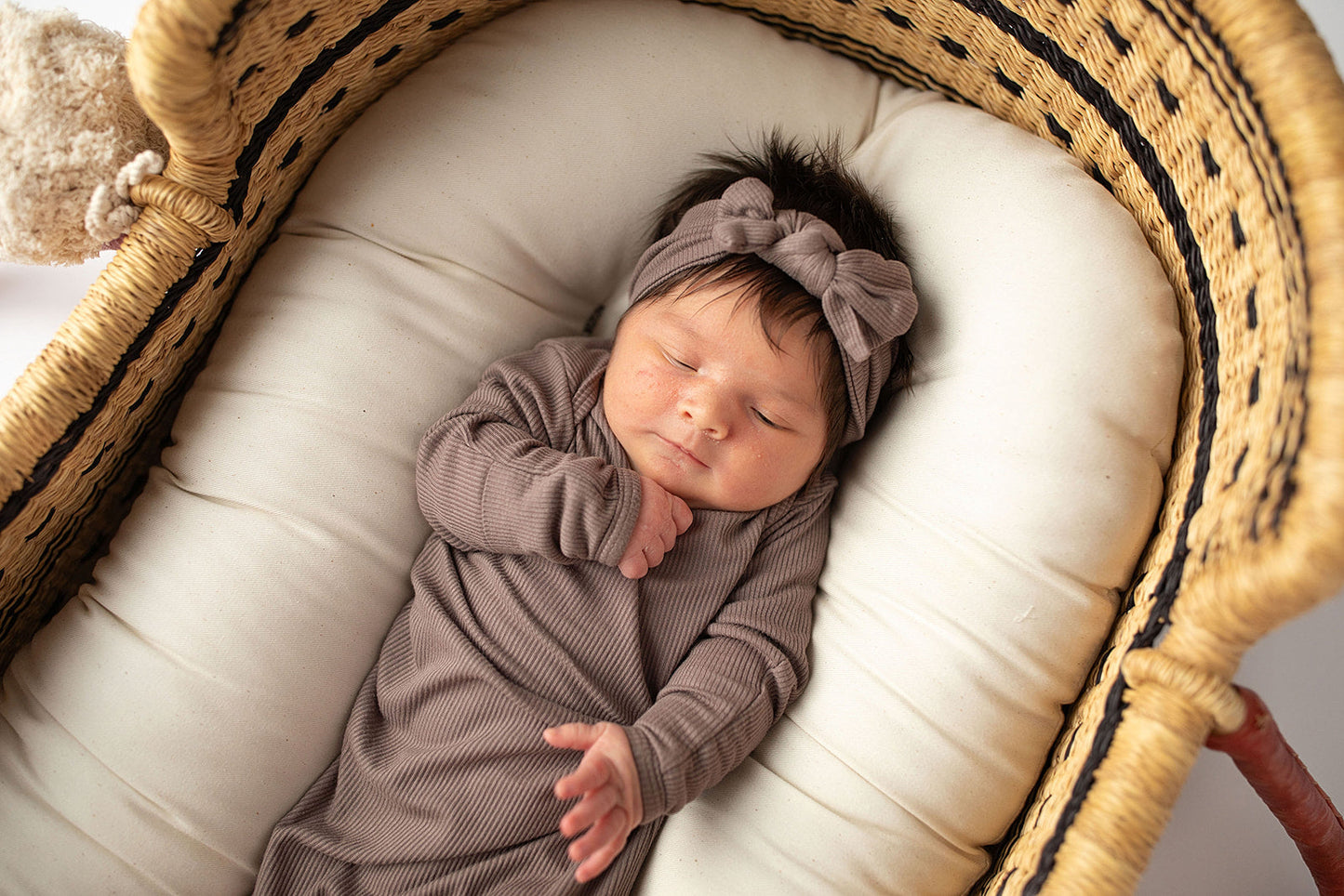 Three Little Tots Cocoa Brown Ribbed Knotted Newborn Baby Gown