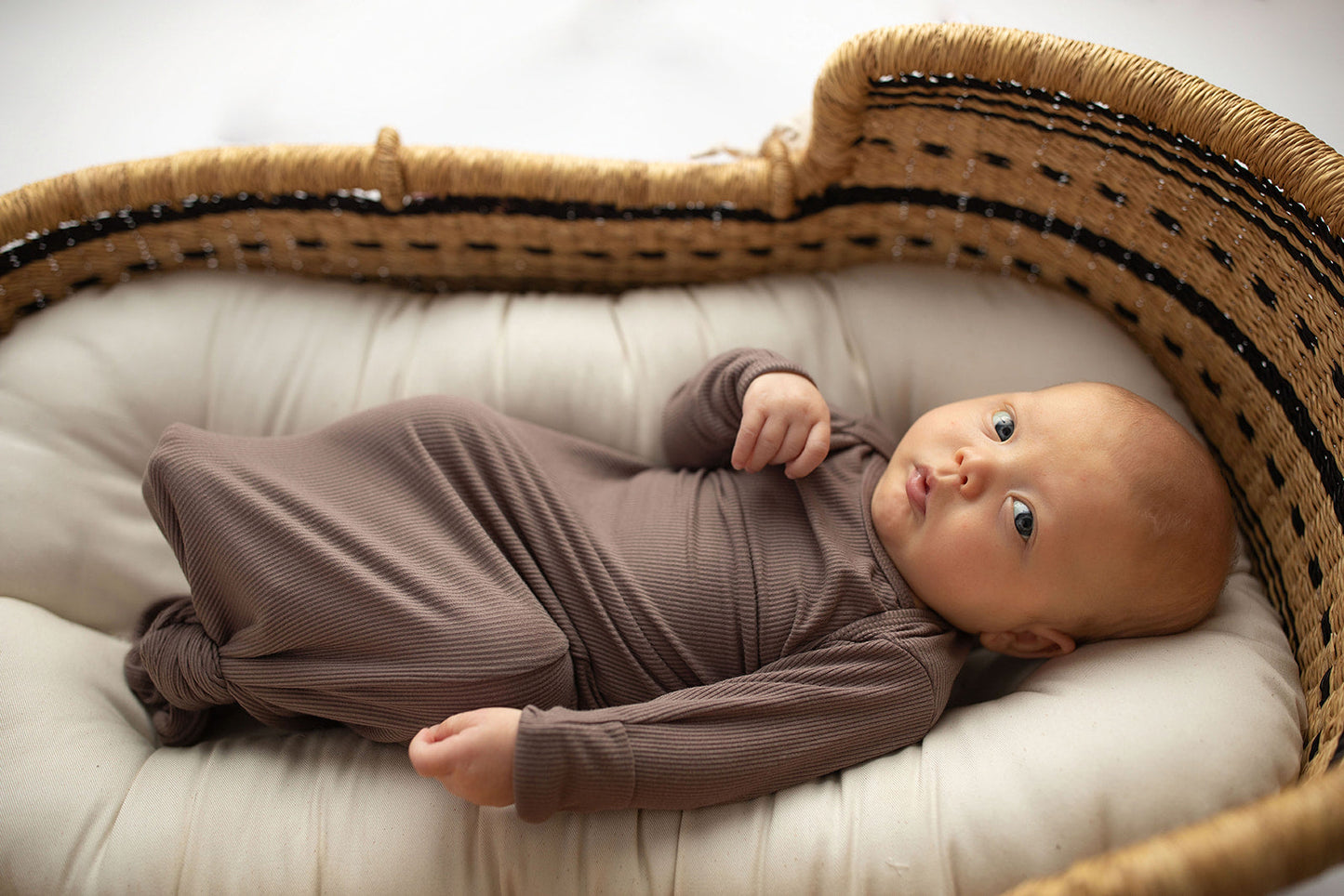 Three Little Tots Cocoa Brown Ribbed Knotted Newborn Baby Gown