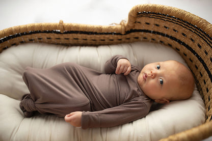 Three Little Tots Cocoa Brown Ribbed Knotted Newborn Baby Gown