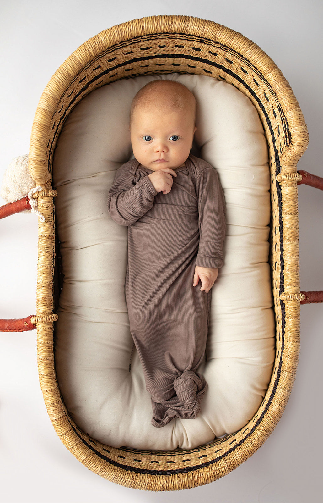 Three Little Tots Cocoa Brown Ribbed Knotted Newborn Baby Gown