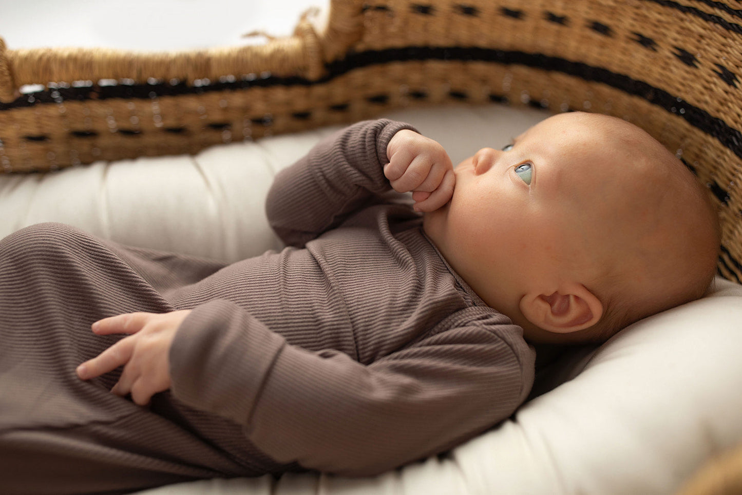 Three Little Tots Cocoa Brown Ribbed Knotted Newborn Baby Gown