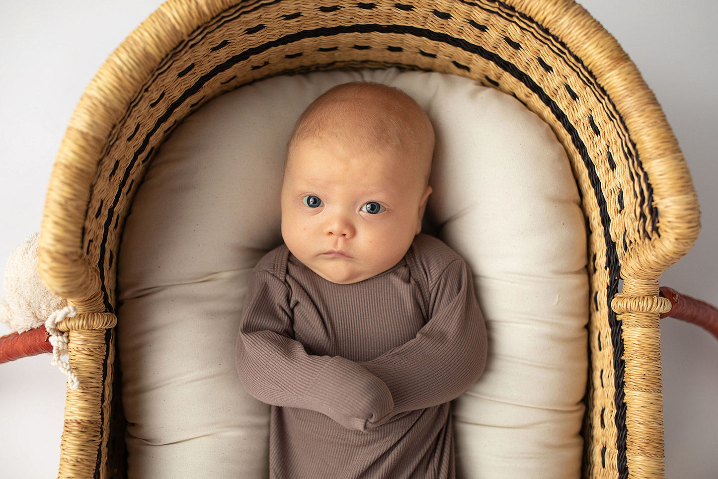 Three Little Tots Cocoa Brown Ribbed Knotted Newborn Baby Gown