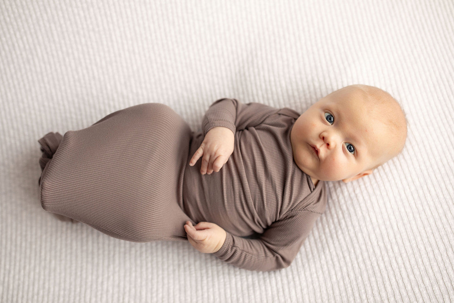 Three Little Tots Cocoa Brown Ribbed Knotted Newborn Baby Gown