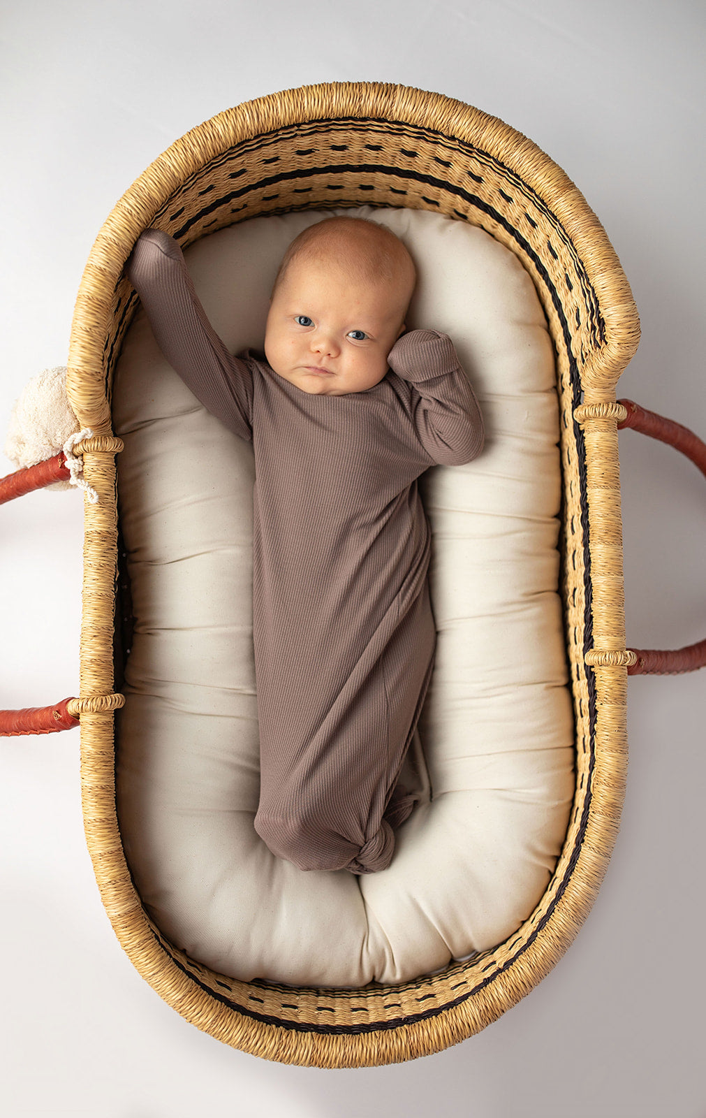 Three Little Tots Cocoa Brown Ribbed Knotted Newborn Baby Gown