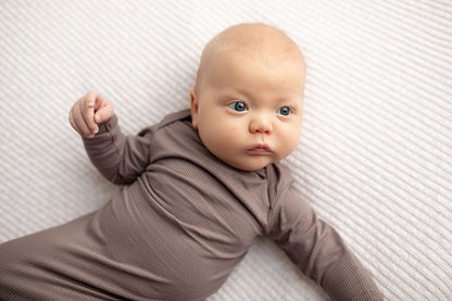 Three Little Tots Cocoa Brown Ribbed Knotted Newborn Baby Gown