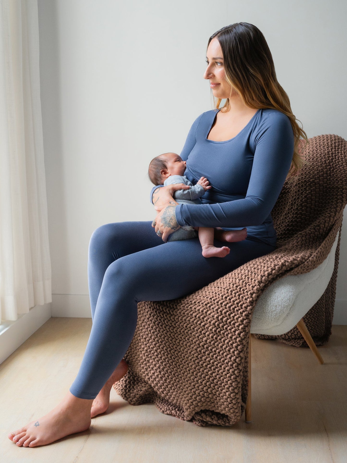 Kindred Bravely Jane Nursing Pajama Set Slate Blue
