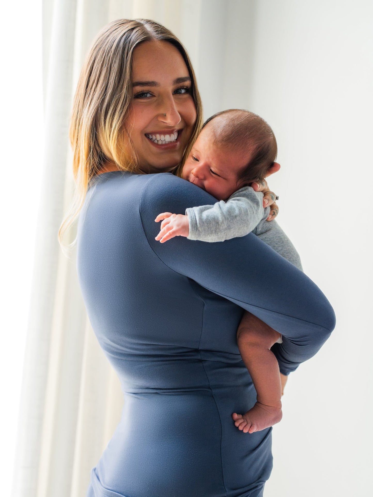 Kindred Bravely Jane Nursing Pajama Set Slate Blue