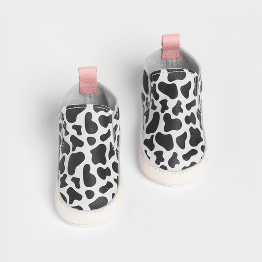 Freshly Picked Cow Print Slip On Baby Shoe